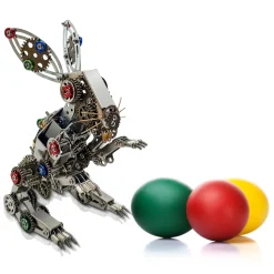 3D Metal Steampunk Puzzle Mechanical Easter Bunny Rabbit Model DIY Assembly Animal Jigsaw Puzzle Kit with Egg-500PCS+