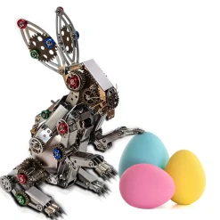 3D Metal Steampunk Puzzle Mechanical Easter Bunny Rabbit Model DIY Assembly Animal Jigsaw Puzzle Kit with Egg-500PCS+