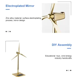 3D Metal Windmill Assembly Model Solar Powered Wind Turbine Model Golden