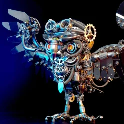 3D Nocturnal Owl DIY Steampunk Metal Assembly Animal Model Spooky Halloween Decor