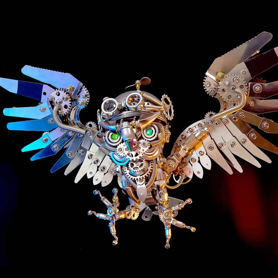 3D Nocturnal Owl DIY Steampunk Metal Assembly Animal Model Spooky Halloween Decor
