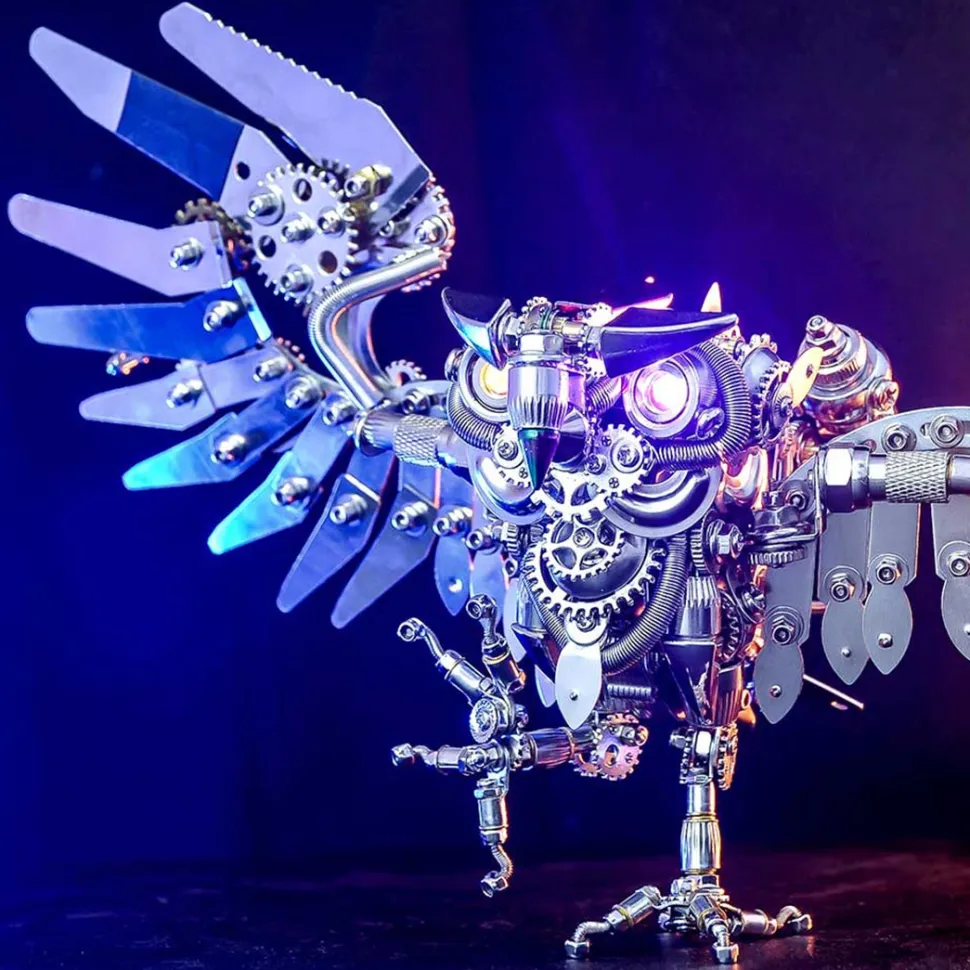 3D Nocturnal Owl DIY Steampunk Metal Assembly Animal Model Spooky Halloween Decor