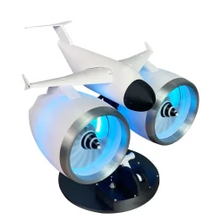 3D Printed Twin Turbo Jet Engine Desktop Fan with LED Light, Adjustable Speed Aviation Display Model
