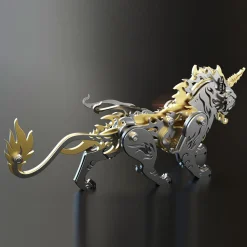 3D Puzzle DIY Model Kit Jigsaw Metal Tiger Model Ancient Chinese Beasts Mechanical Assembly Crafts-Black Golden