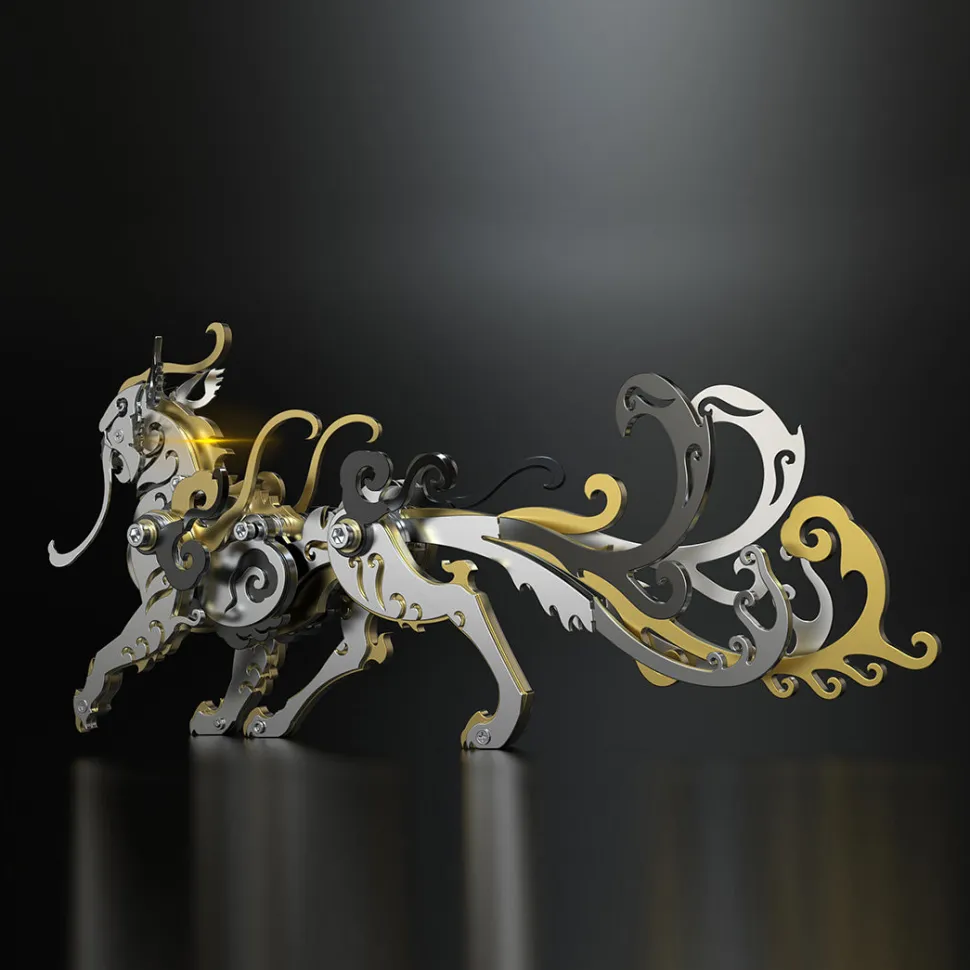 3D Puzzle DIY Model Kit Jigsaw Metal Tiger Model Ancient Chinese Beasts Mechanical Assembly Crafts-Black Golden