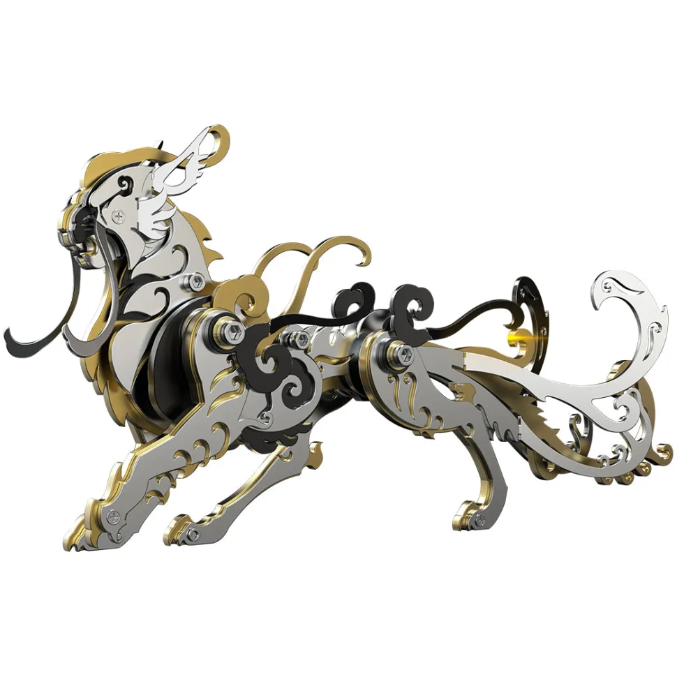 3D Puzzle DIY Model Kit Jigsaw Metal Tiger Model Ancient Chinese Beasts Mechanical Assembly Crafts-Black Golden