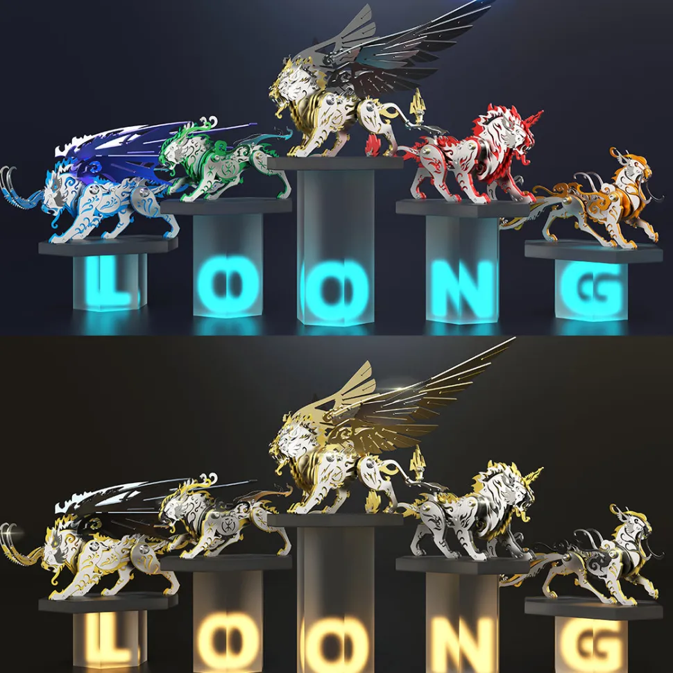 3D Puzzle DIY Model Kit Jigsaw Metal Tiger Model Ancient Chinese Beasts Mechanical Assembly Crafts-Black Golden