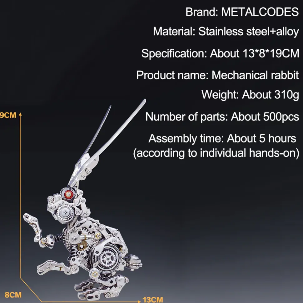 3D Puzzle DIY Model Kit Jigsaw Metal Punk Mechanical Rabbit Model Mechanical Assembly Crafts-500PCS