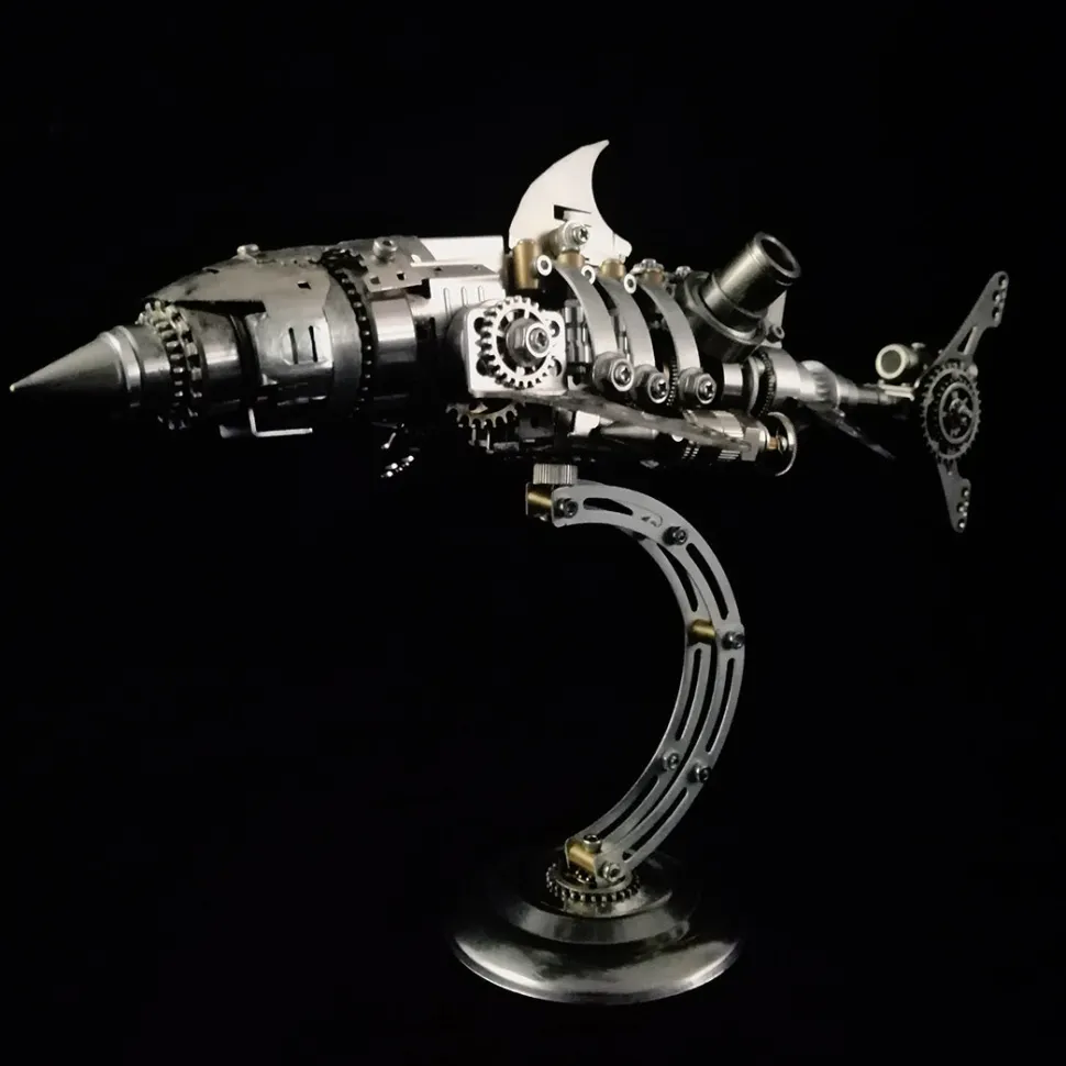 3D Puzzle Model Kit Mechanical Shark with Display Platform Metal Games DIY Assembly Jigsaw Crafts Creative Gift-209PCS