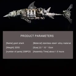3D Puzzle Model Kit Mechanical Shark with Display Platform Metal Games DIY Assembly Jigsaw Crafts Creative Gift-209PCS