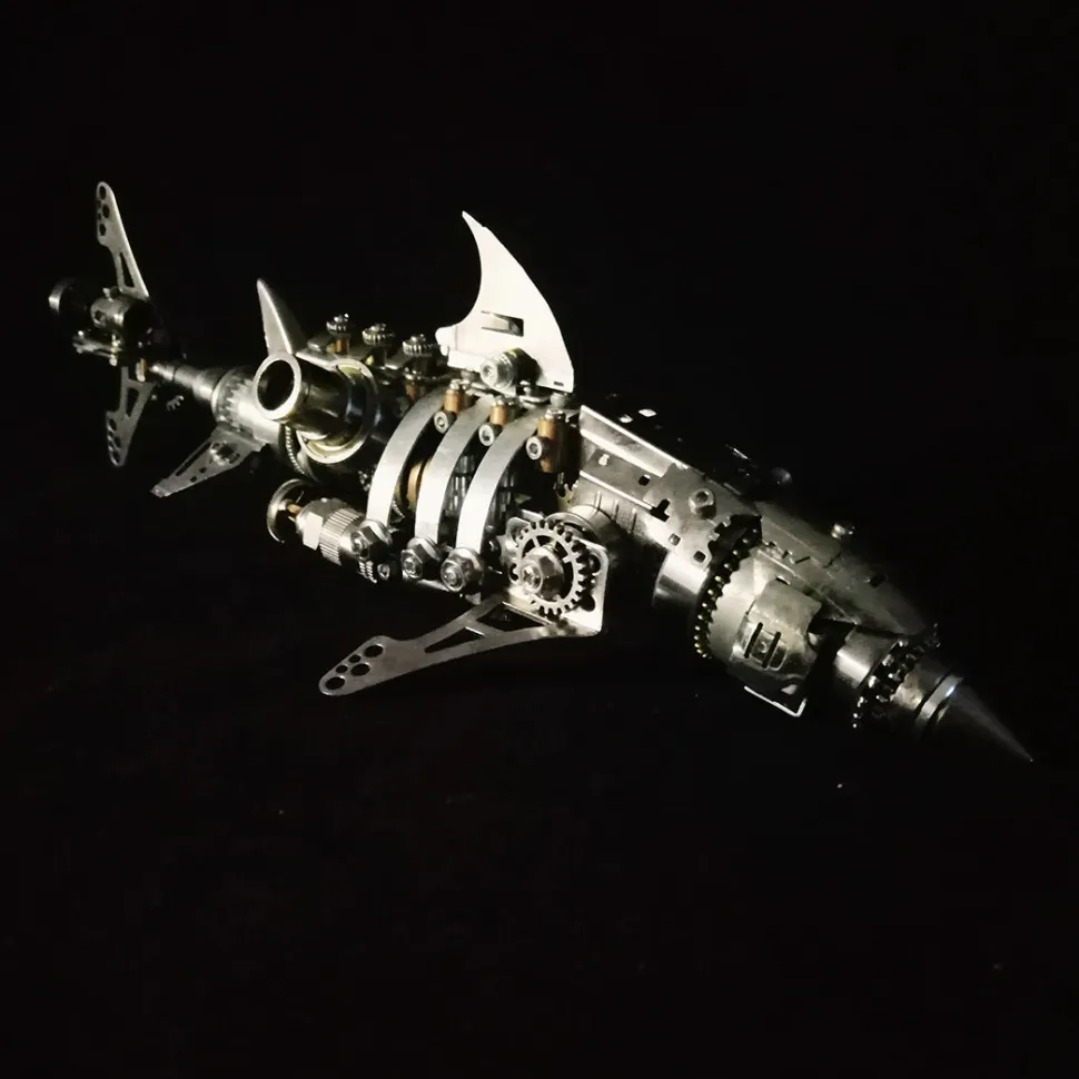 3D Puzzle Model Kit Mechanical Shark with Display Platform Metal Games DIY Assembly Jigsaw Crafts Creative Gift-209PCS