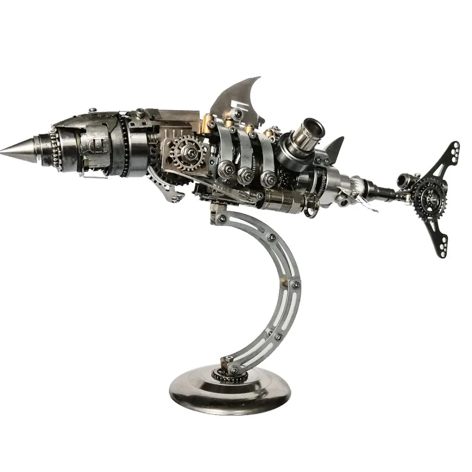 3D Puzzle Model Kit Mechanical Shark with Display Platform Metal Games DIY Assembly Jigsaw Crafts Creative Gift-209PCS