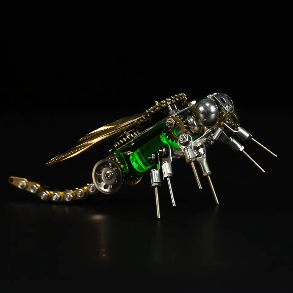 3D Puzzle Model Kit Mechanical Dragonfly with Night Light Color-changing Metal Games - 260Pcs