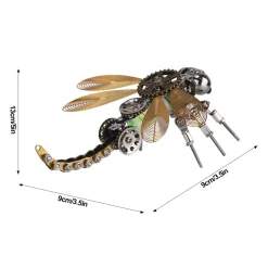 3D Puzzle Model Kit Mechanical Dragonfly with Night Light Color-changing Metal Games - 260Pcs