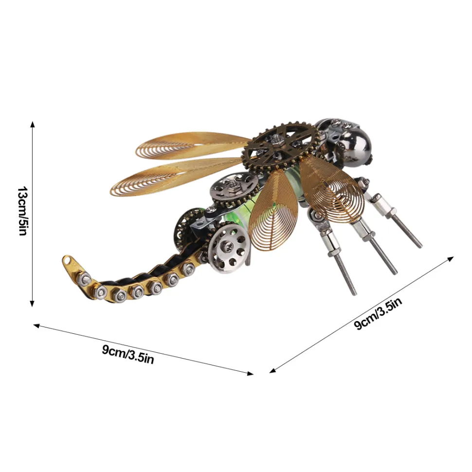 3D Puzzle Model Kit Mechanical Dragonfly with Night Light Color-changing Metal Games - 260Pcs
