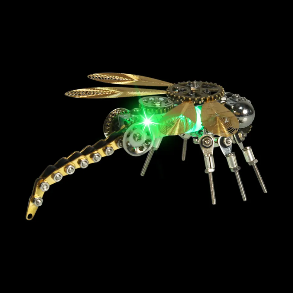 3D Puzzle Model Kit Mechanical Dragonfly with Night Light Color-changing Metal Games - 260Pcs