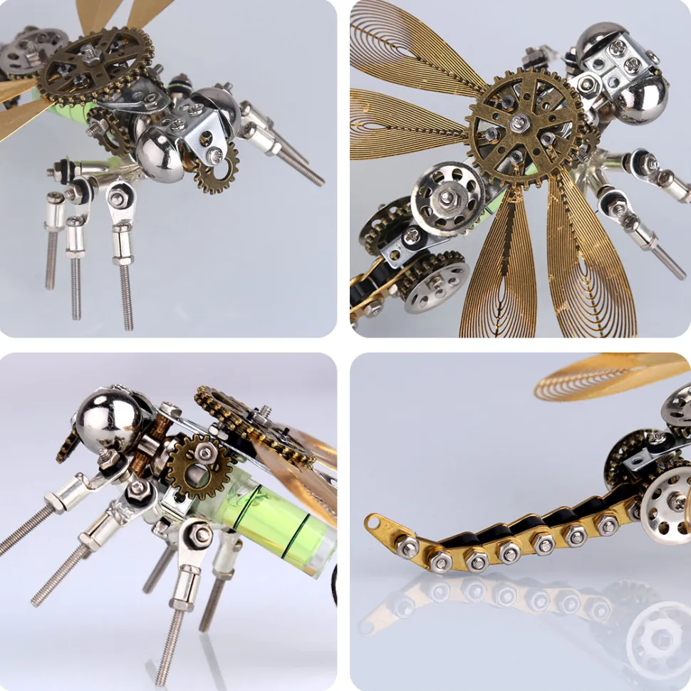 3D Puzzle Model Kit Mechanical Dragonfly with Night Light Color-changing Metal Games - 260Pcs