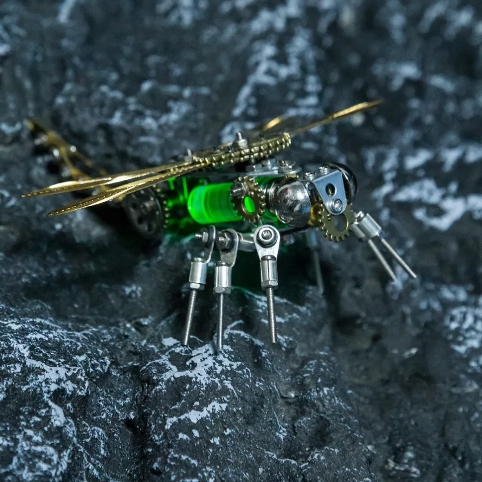 3D Puzzle Model Kit Mechanical Dragonfly with Night Light Color-changing Metal Games - 260Pcs