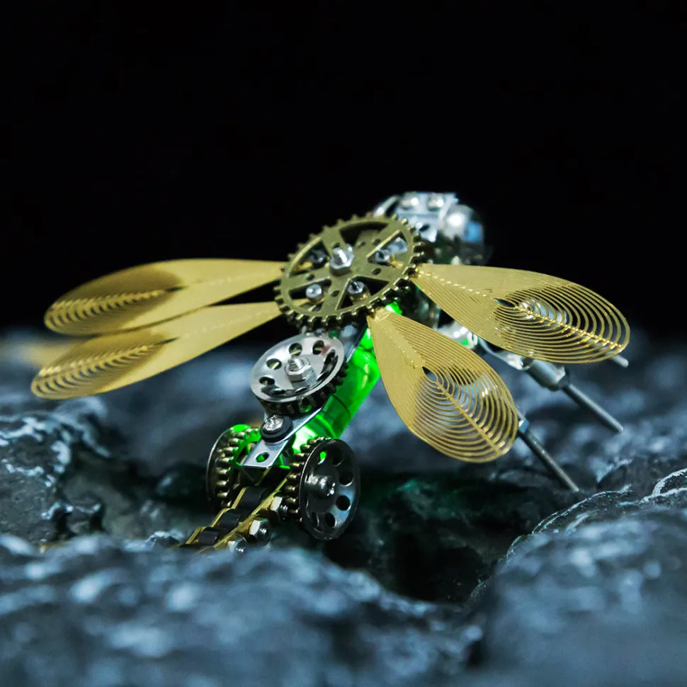 3D Puzzle Model Kit Mechanical Dragonfly with Night Light Color-changing Metal Games - 260Pcs