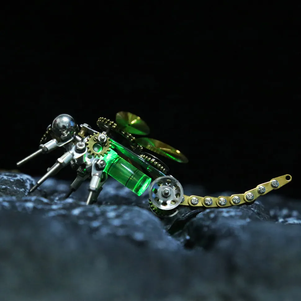 3D Puzzle Model Kit Mechanical Dragonfly with Night Light Color-changing Metal Games - 260Pcs