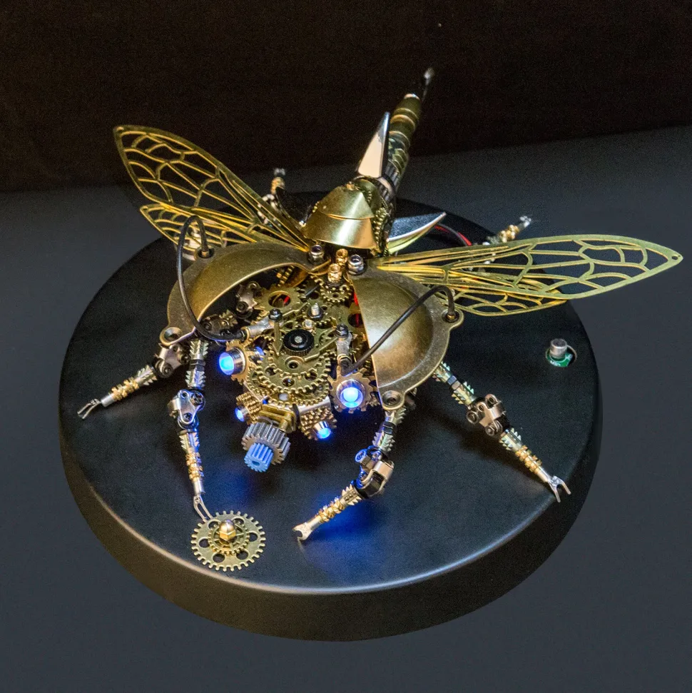 3D Puzzle Model Kit Mechanical Rotatable Beetle with Voice Control Light Metal Games DIY Assembly Jigsaw Crafts Creative Gift