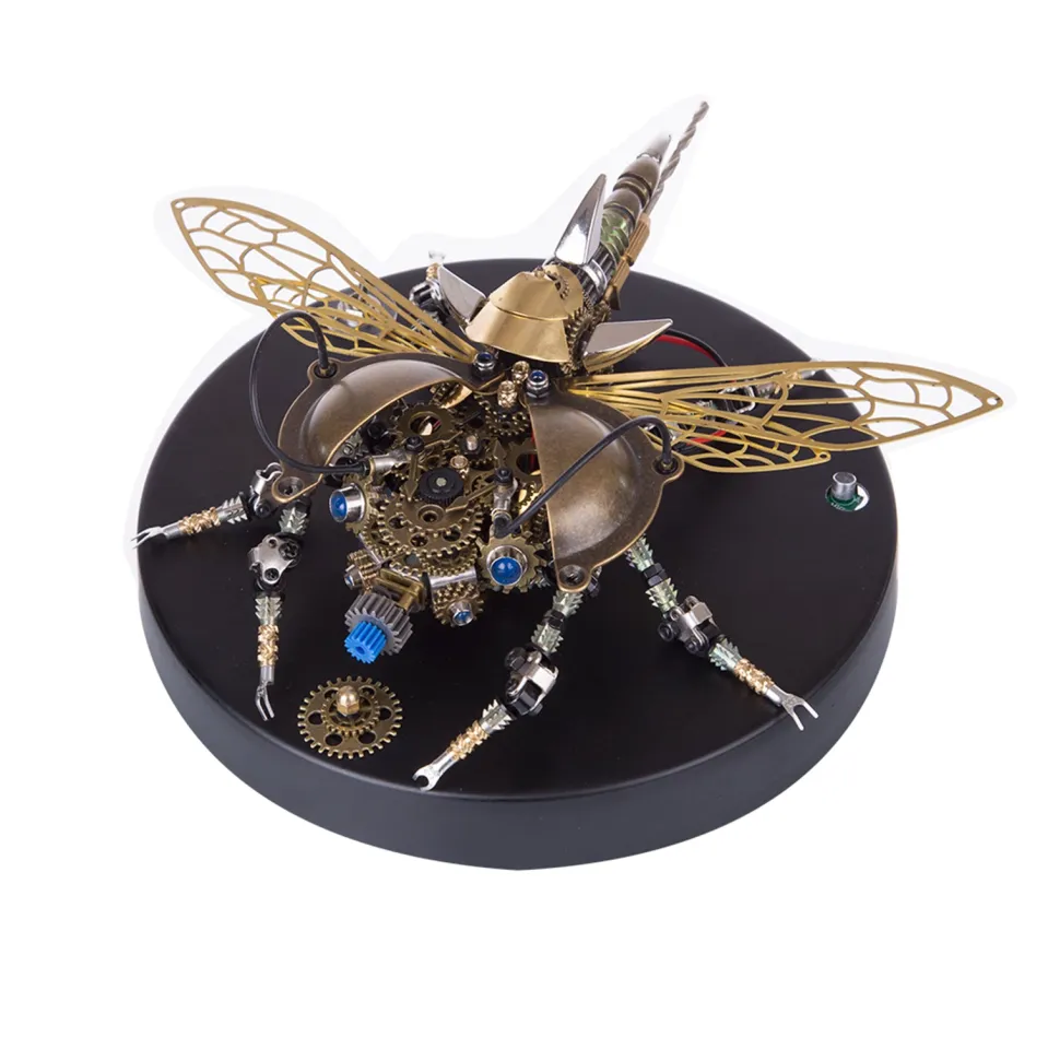 3D Puzzle Model Kit Mechanical Rotatable Beetle with Voice Control Light Metal Games DIY Assembly Jigsaw Crafts Creative Gift