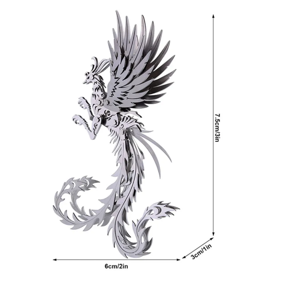 3D Puzzle Model Kit Mechanical Oriental Mystery Creature Silver Phoenix Metal Games DIY Assembly Jigsaw Crafts Creative Gift