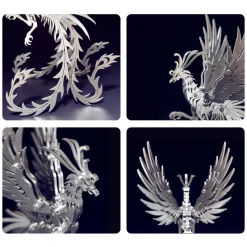 3D Puzzle Model Kit Mechanical Oriental Mystery Creature Silver Phoenix Metal Games DIY Assembly Jigsaw Crafts Creative Gift