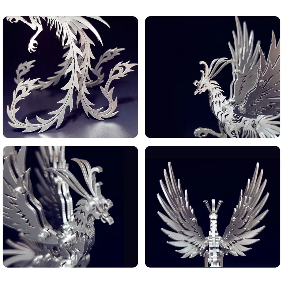 3D Puzzle Model Kit Mechanical Oriental Mystery Creature Silver Phoenix Metal Games DIY Assembly Jigsaw Crafts Creative Gift