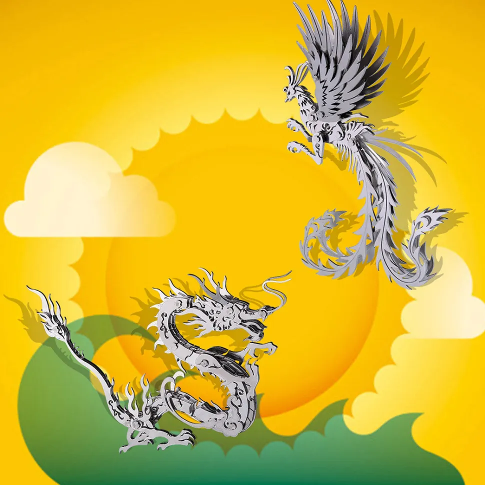 3D Puzzle Model Kit Mechanical Oriental Mystery Creature Silver Phoenix Metal Games DIY Assembly Jigsaw Crafts Creative Gift