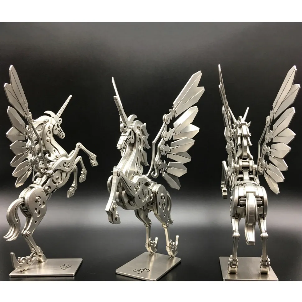3D Stainless Steel Mechanical Unicorn DIY Assembly Model Kit, Desktop Decoration Gift for Adults and Collectors