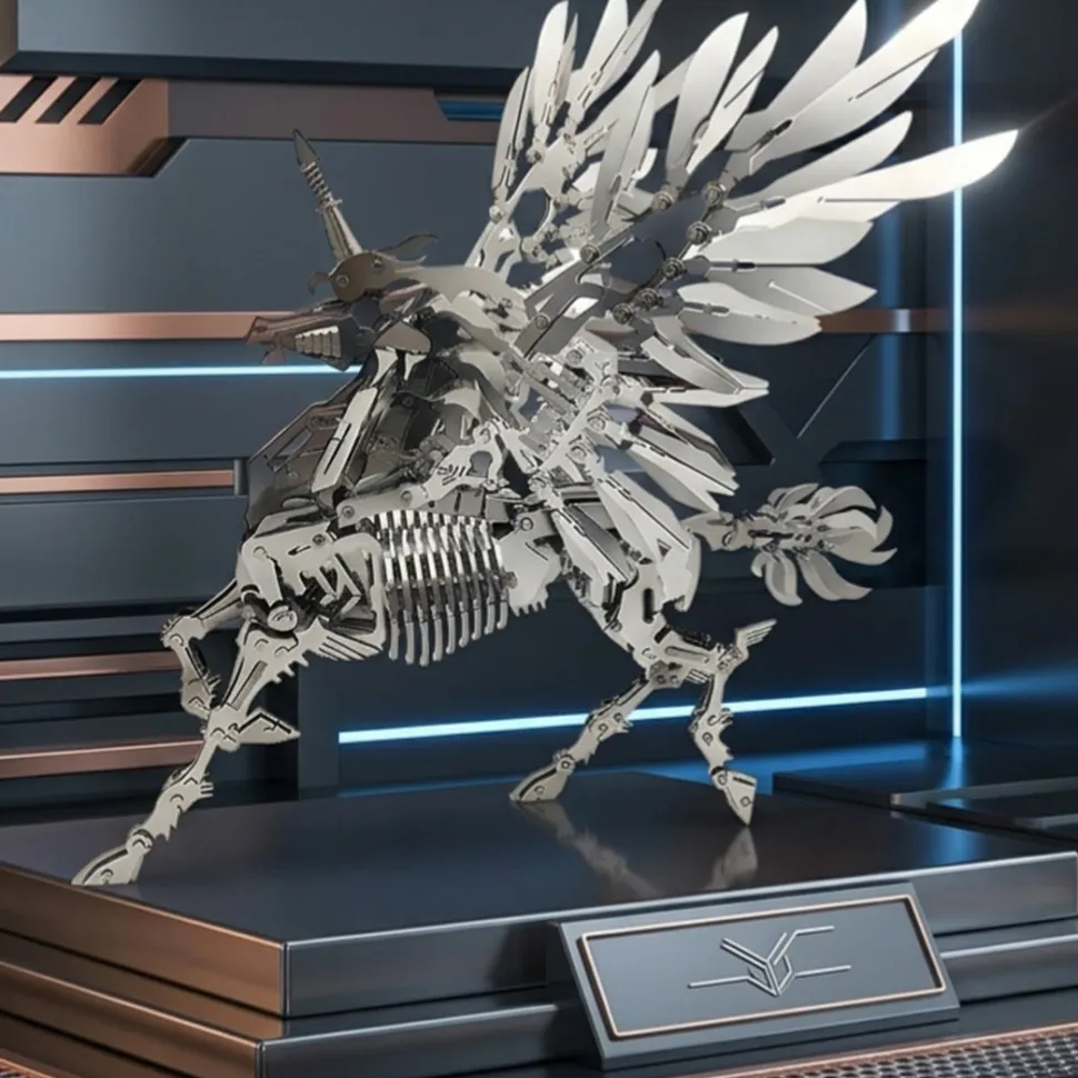 3D Stainless Steel Mechanical Unicorn DIY Assembly Model Kit, Desktop Decoration Gift for Adults and Collectors