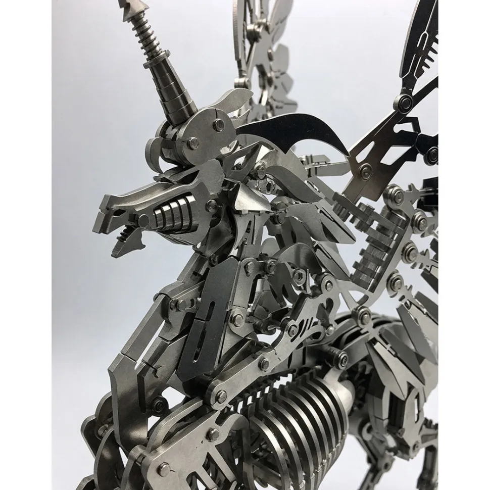 3D Stainless Steel Mechanical Unicorn DIY Assembly Model Kit, Desktop Decoration Gift for Adults and Collectors