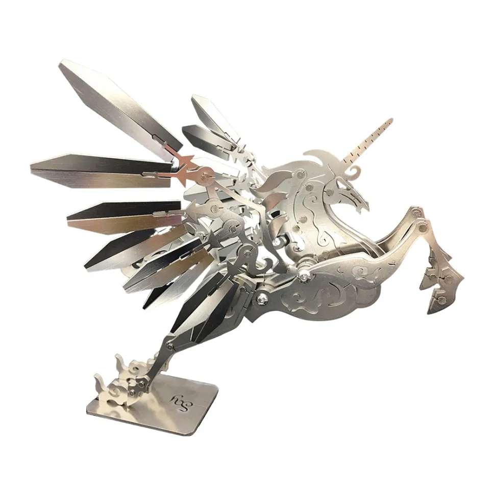 3D Stainless Steel Mechanical Unicorn DIY Assembly Model Kit, Desktop Decoration Gift for Adults and Collectors