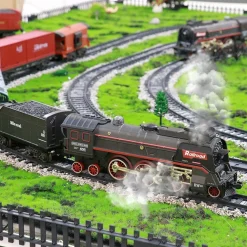 Electric RC Christmas Train Set Model with Carriage and Long Track - Gift for Boys and Girls