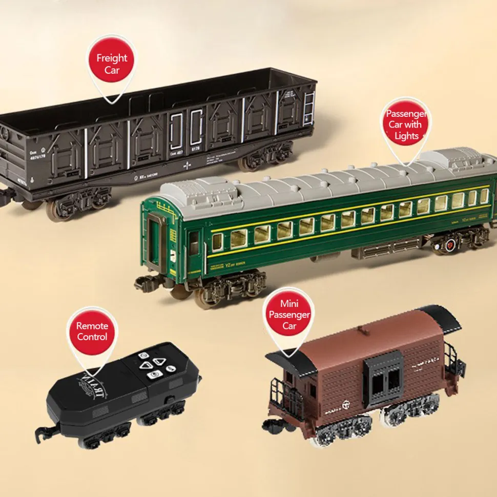 Electric RC Christmas Train Set Model with Carriage and Long Track - Gift for Boys and Girls