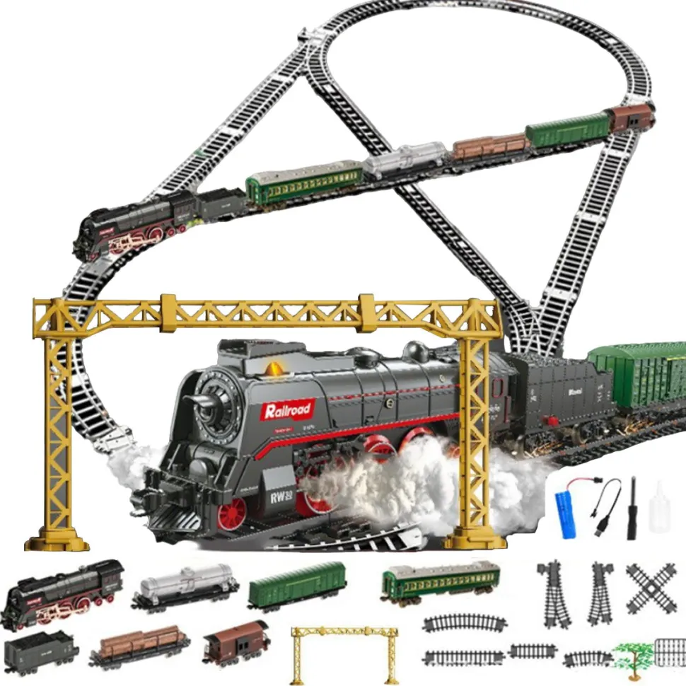 Electric RC Christmas Train Set Model with Carriage and Long Track - Gift for Boys and Girls