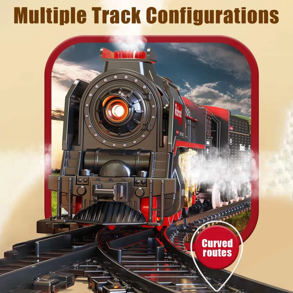 Electric RC Christmas Train Set Model with Carriage and Long Track - Gift for Boys and Girls