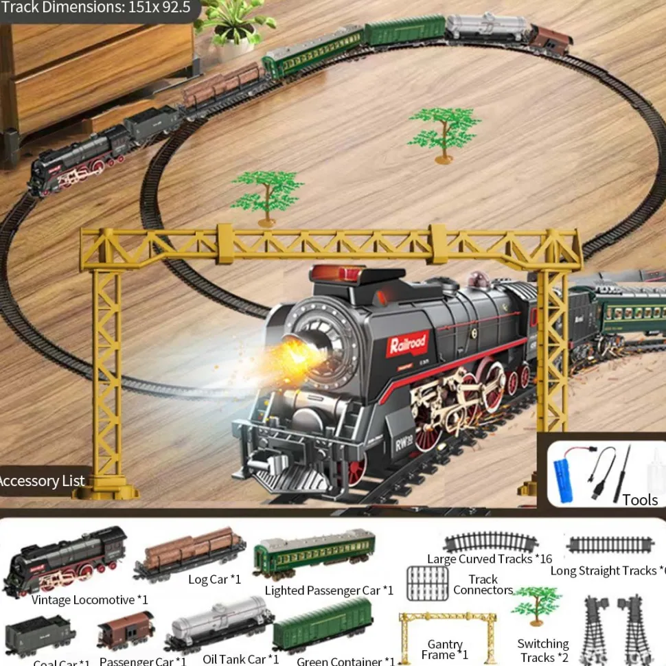 Electric RC Christmas Train Set Model with Carriage and Long Track - Gift for Boys and Girls
