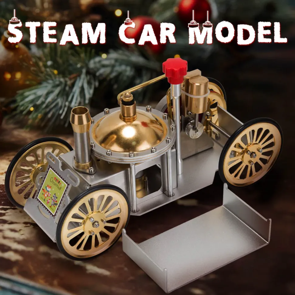 ENJOMOR Antique Metal Steam-Powered Car Model Retro Steam Engine Model Car STEM Toy Christmas Gift Collection
