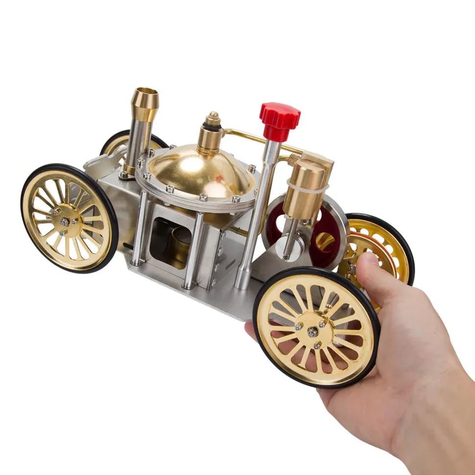 ENJOMOR Antique Metal Steam-Powered Car Model Retro Steam Engine Model Car STEM Toy Christmas Gift Collection