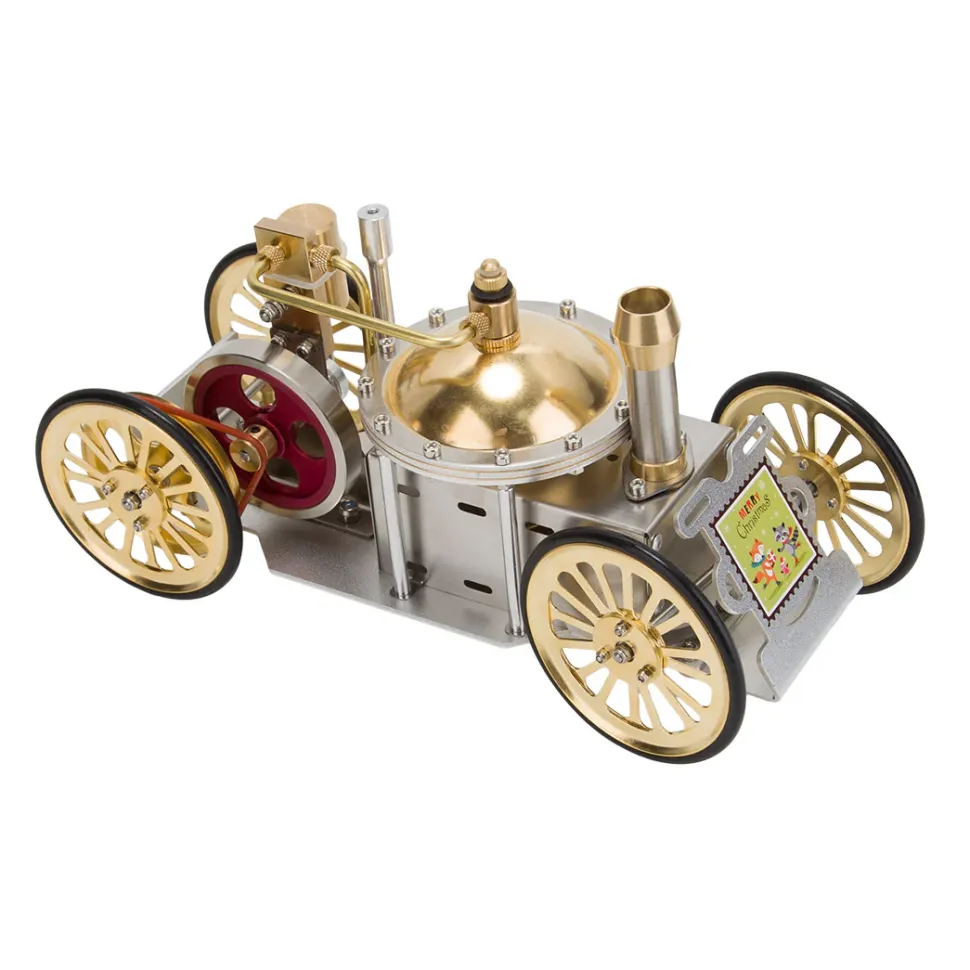 ENJOMOR Antique Metal Steam-Powered Car Model Retro Steam Engine Model Car STEM Toy Christmas Gift Collection