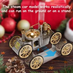 ENJOMOR Antique Metal Steam-Powered Car Model Retro Steam Engine Model Car STEM Toy Christmas Gift Collection