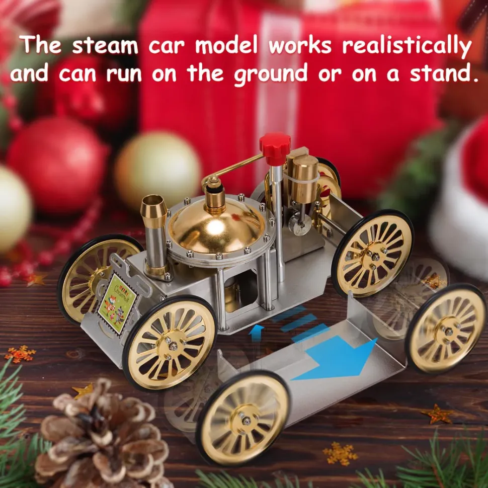ENJOMOR Antique Metal Steam-Powered Car Model Retro Steam Engine Model Car STEM Toy Christmas Gift Collection