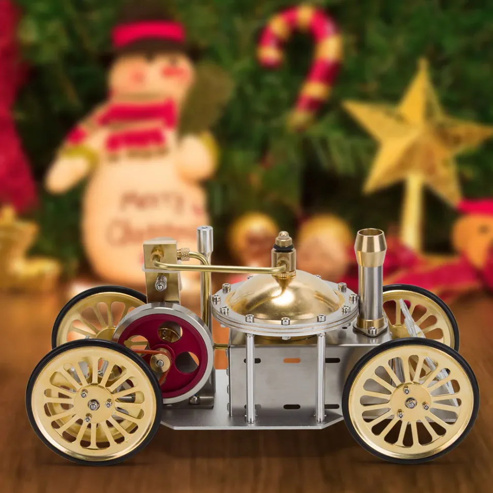 ENJOMOR Antique Metal Steam-Powered Car Model Retro Steam Engine Model Car STEM Toy Christmas Gift Collection
