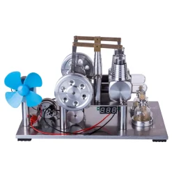ENJOMOR Balance Type 2 Cylinder Hot Air Stirling Engine Generator with Bulb, Voltage Meter, Fan - STEM Toy