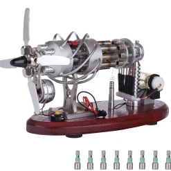 ENJOMOR 16 Cylinder Swash Plate Stirling Engine Generator Model with LED and Voltage Digital Display Meter - STEM Toy