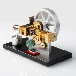 ENJOMOR Hot Air Stirling Engine Generator Model with LED Light and Voltmeter - Horizontally Opposed Diamond Structure Gear Drive