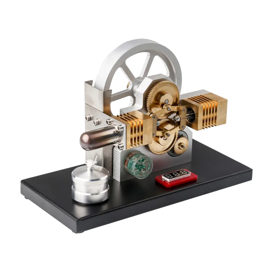 ENJOMOR Hot Air Stirling Engine Generator Model with LED Light and Voltmeter - Horizontally Opposed Diamond Structure Gear Drive
