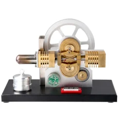 ENJOMOR Hot Air Stirling Engine Generator Model with LED Light and Voltmeter - Horizontally Opposed Diamond Structure Gear Drive